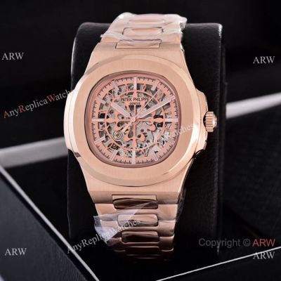 High Quality Patek Philippe Nautilus Skeleton Dial Rose Gold Watch